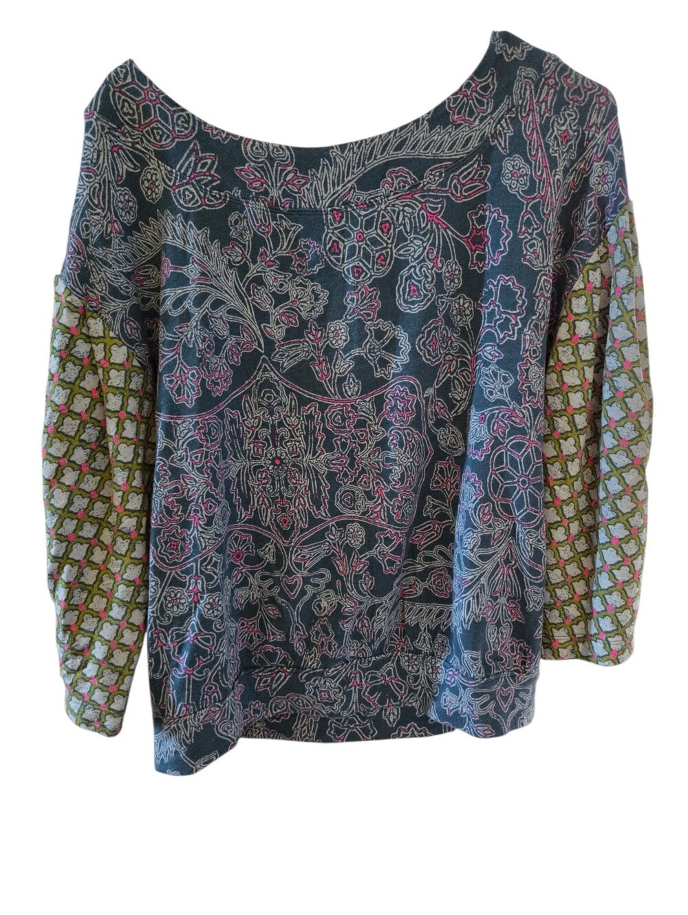 Anthropologie Daily Practice Abstract Puff-Sleeved Top Sweatshirt M Bohemian